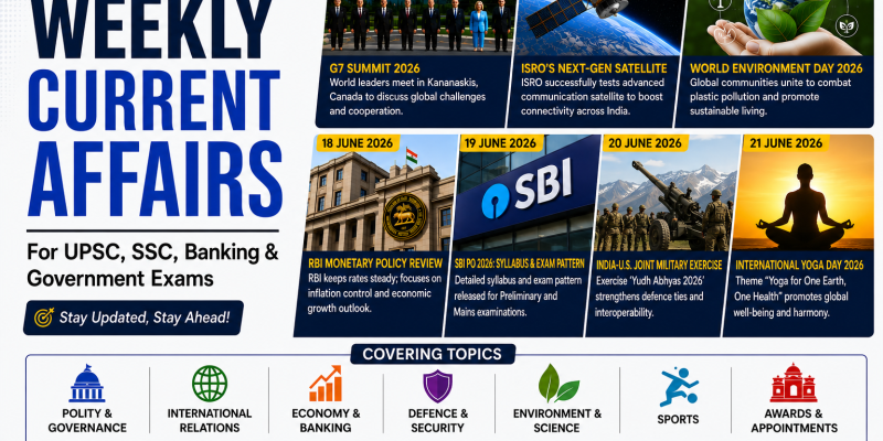 Weekly Current Affairs 15 June to 21 June 2026