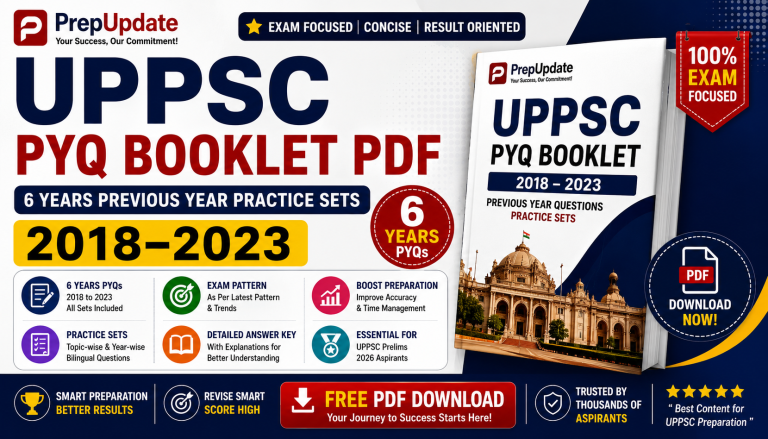 UPPSC PYQ Booklet PDF (2018–2023) | 6 Years Practice Sets with Answers | Prepupdate