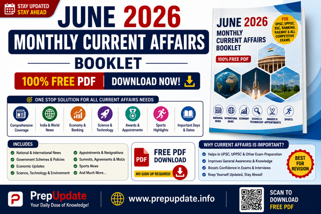 June 2026 Monthly Current Affairs Booklet PDF (Free Download) for UPSC, SSC, Banking & Railway