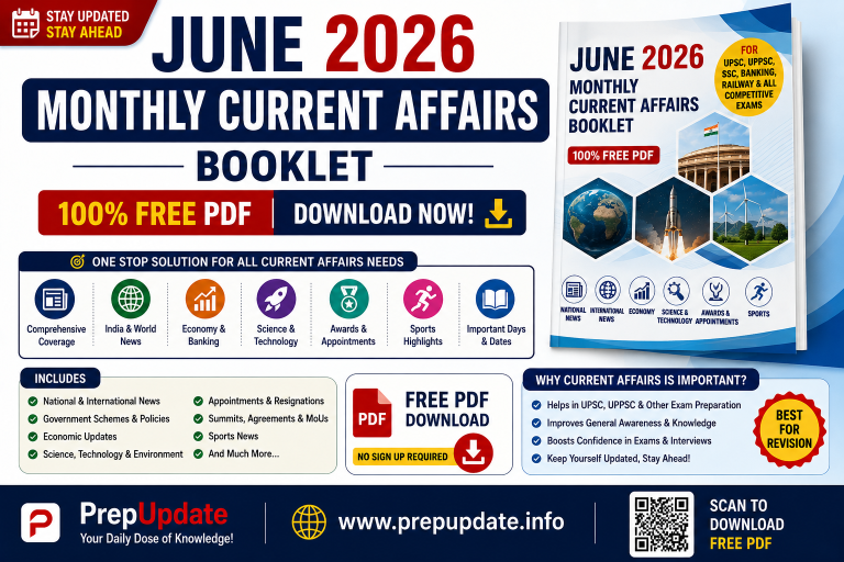 June 2026 Monthly Current Affairs Booklet PDF (Free Download) for UPSC, SSC, Banking & Railway