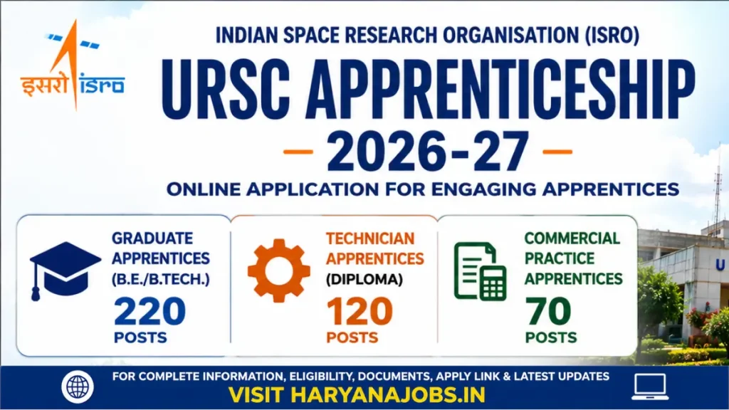 ISRO Apprentice Recruitment 2026: Apply Online for 410 Graduate, Technician & Commercial Practice Apprentice Posts