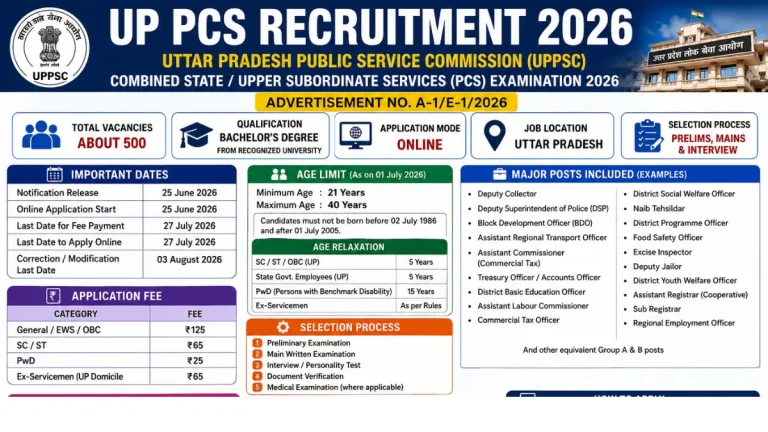 UP PCS Recruitment 2026: Apply Online for 500 Posts, Check Details