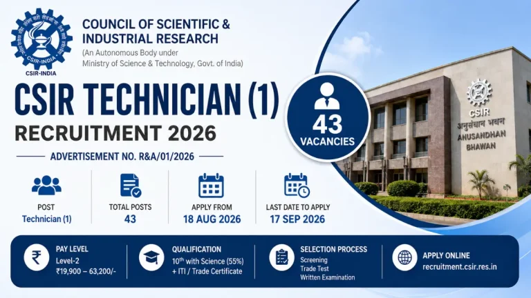 CSIR Technician Recruitment 2026: Apply Online for 43 Posts