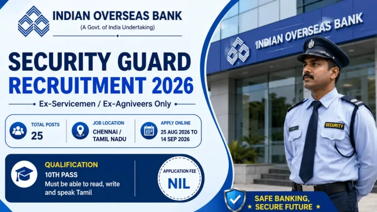 Indian Overseas Bank Security Guard Recruitment 2026: Apply Online for 25 Posts
