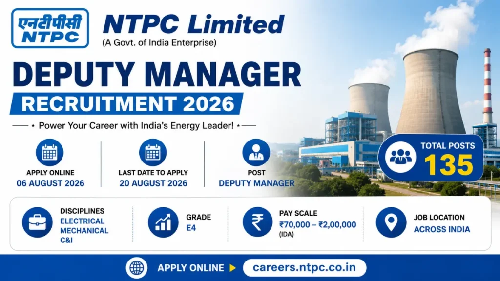 NTPC Deputy Manager Recruitment 2026 – Apply Online for 135 Posts
