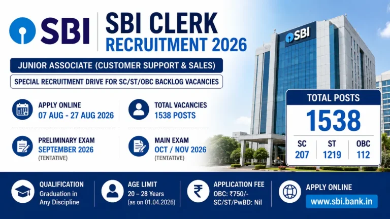 SBI Clerk Recruitment 2026 – Apply Online for 1538 Junior Associate Posts
