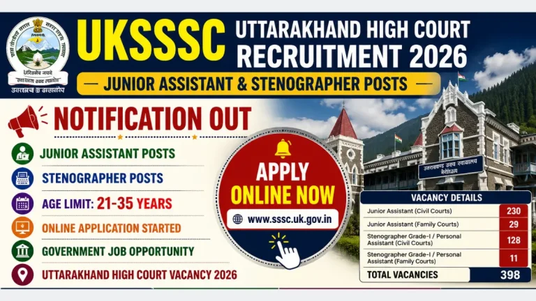 UKSSSC Uttarakhand High Court Junior Assistant and Stenographer Recruitment 2026: Written exam Postponed