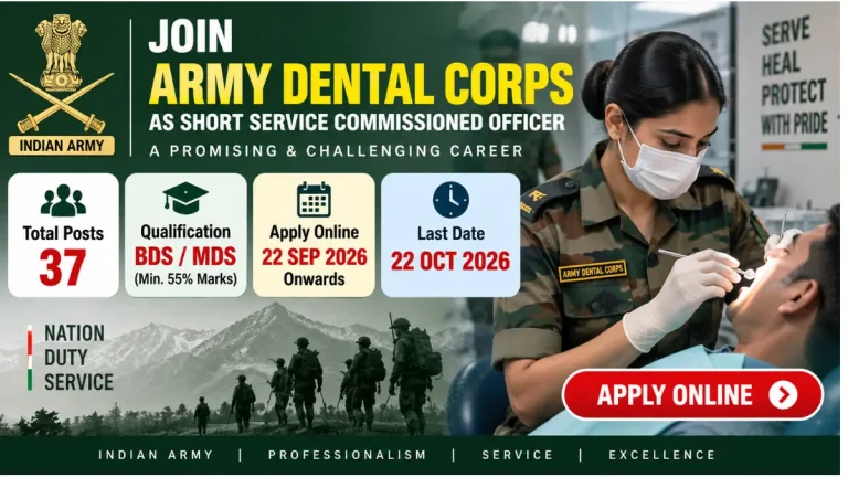 Army Dental Corps Recruitment 2026 – Apply Online for 37 Short Service Commission Officer Posts