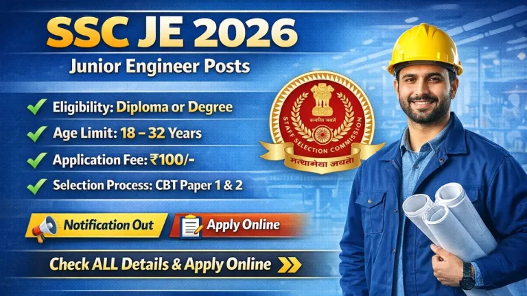 SSC JE 2026: Notification, Apply Link, All Update Here